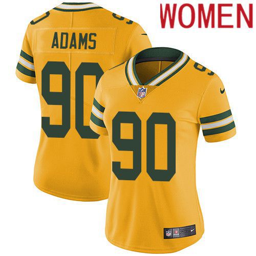 Women Green Bay Packers #90 Montravius Adams Yellow Nike Vapor Limited NFL Jersey
